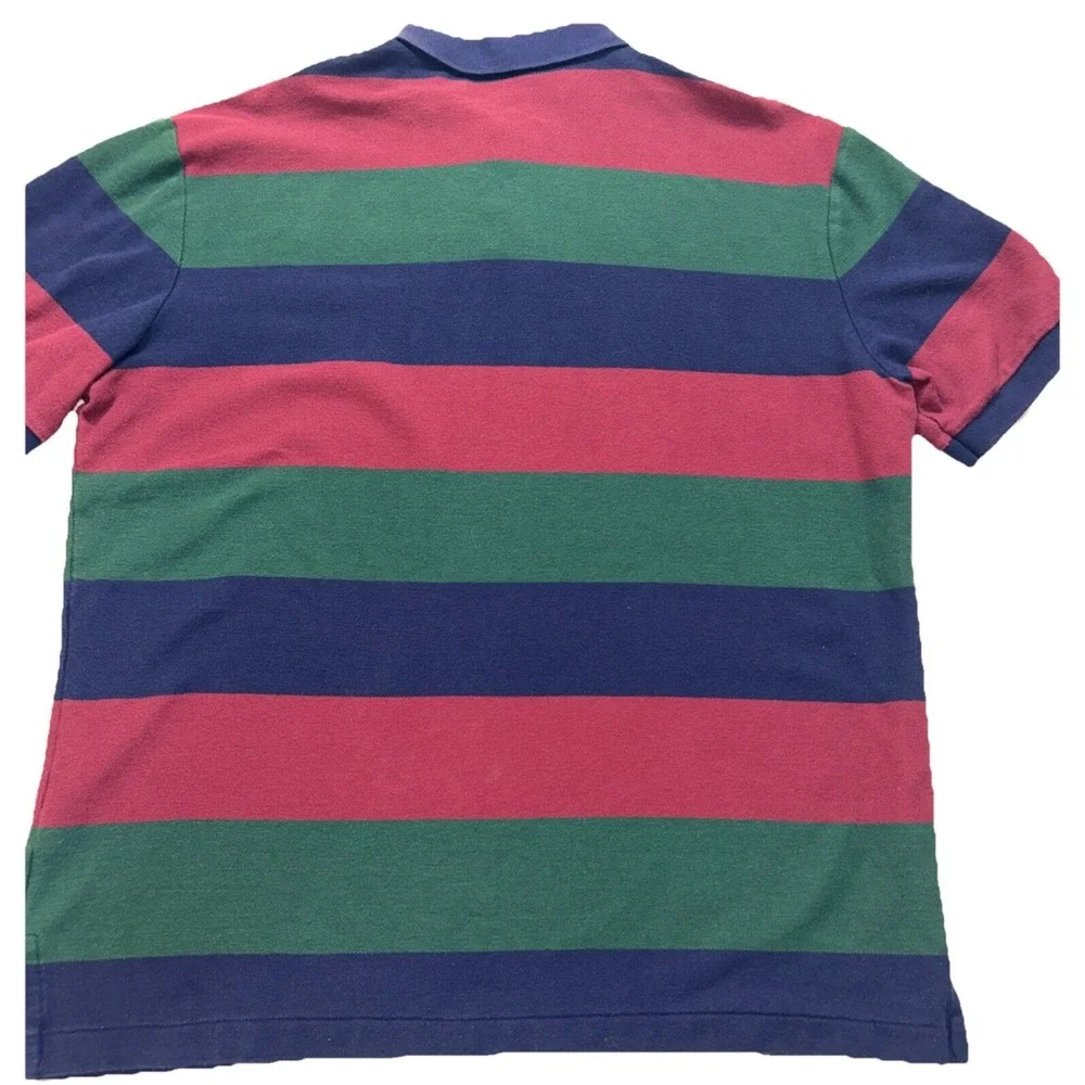 Men's Large Vintage Lauren Ralph Lauren Burgundy Green‎ Navy Stripe Polo Shirt